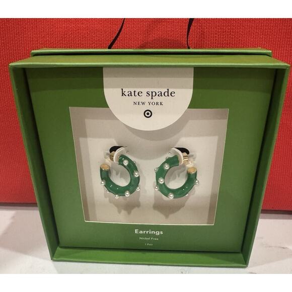 Kate Spade New York x Target - Green Pearl Polka Dot Hoop Earrings - Picture 1 of 3